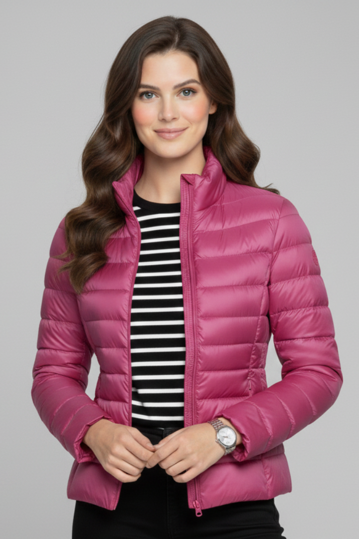 Women's Stand-Collar Quilted Casual Jacket in Fuchsia