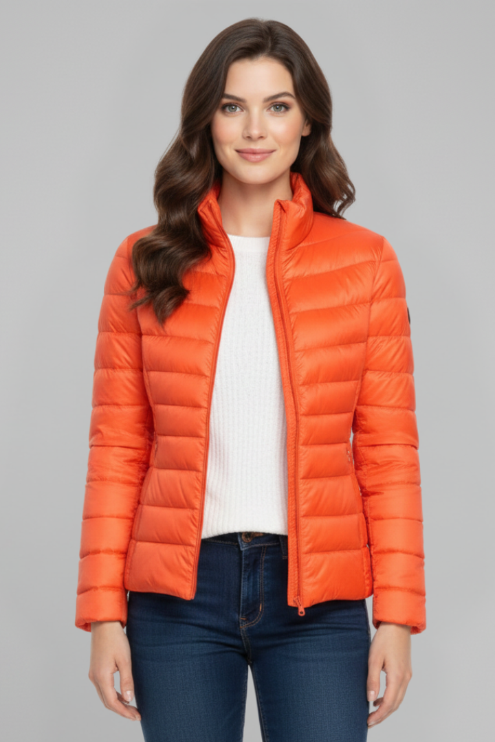 Women's Stand-Collar Quilted Casual Jacket in Orange