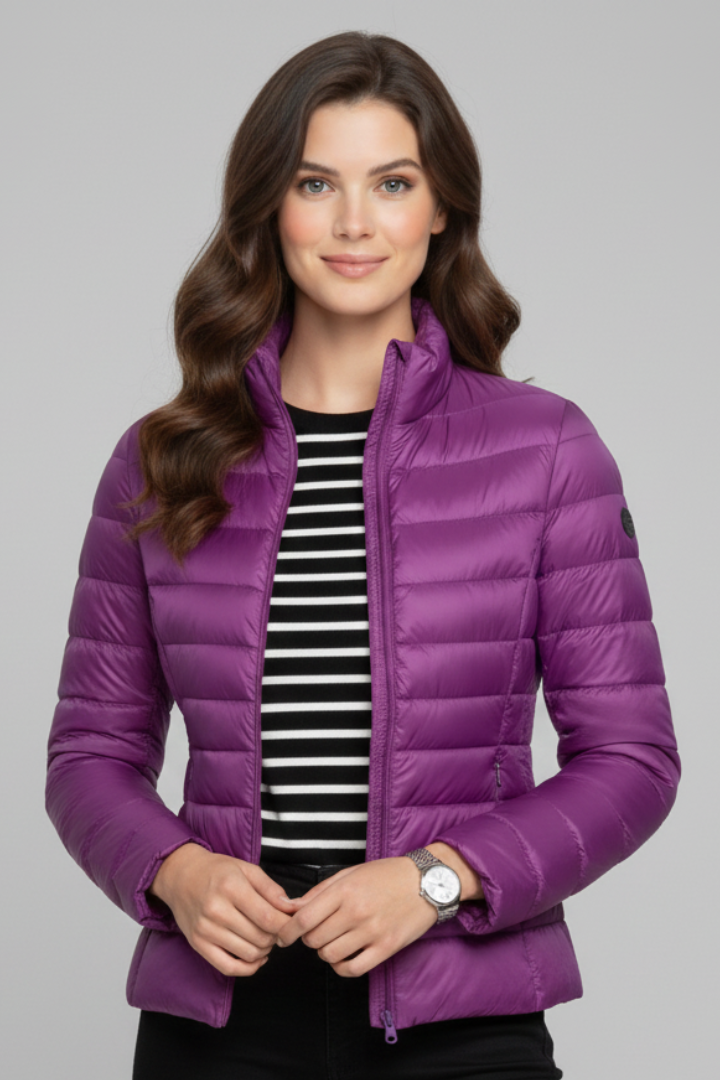 Women's Stand-Collar Quilted Casual Jacket in Purple