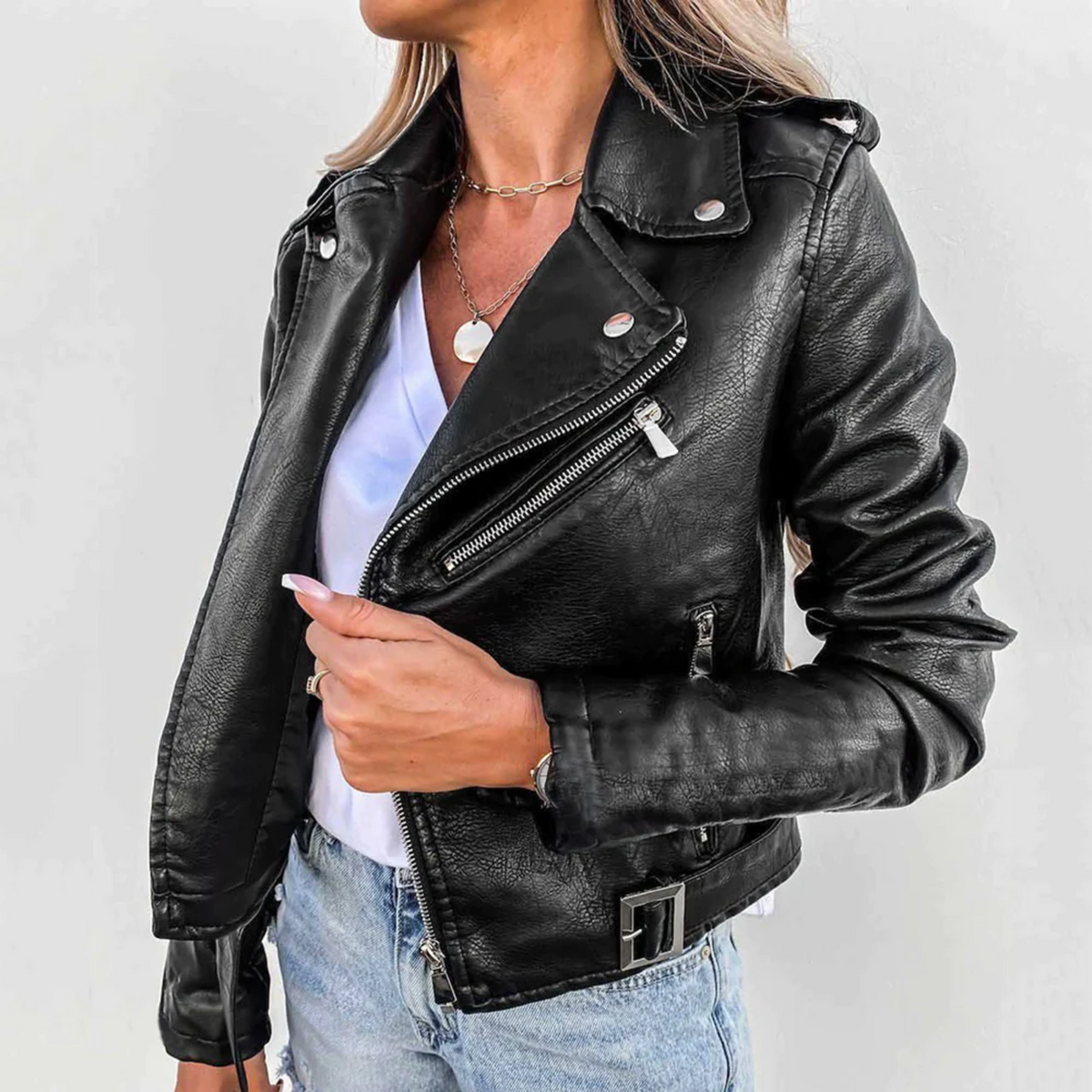 Women's Asymmetric Zip Biker Casual Jacket in Black