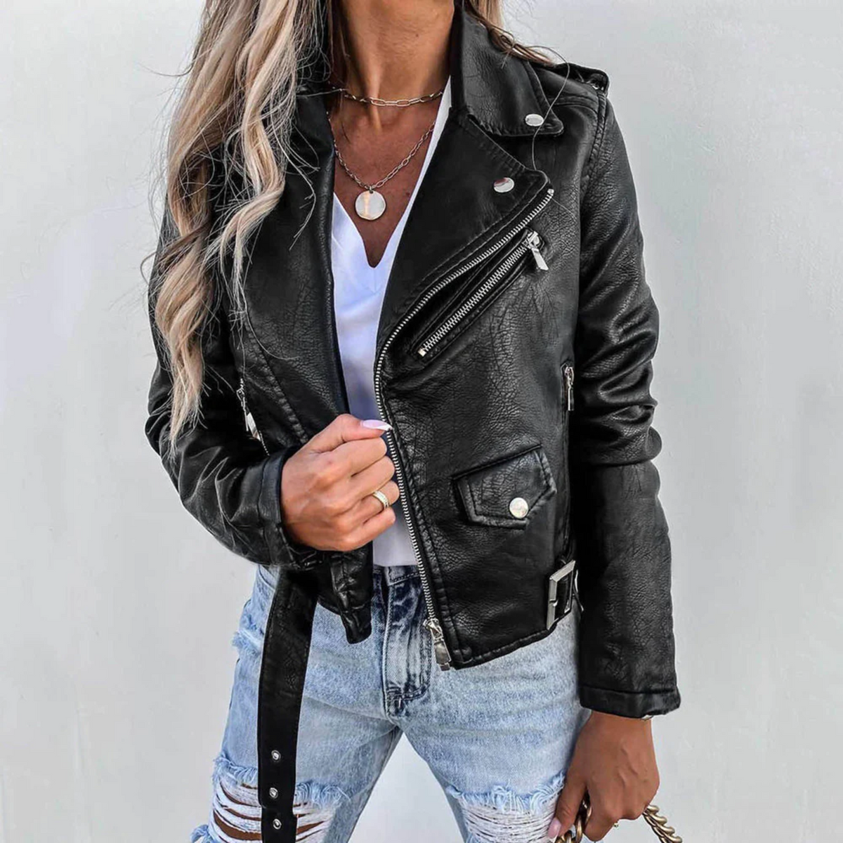 Women's Asymmetric Zip Biker Casual Jacket in Black