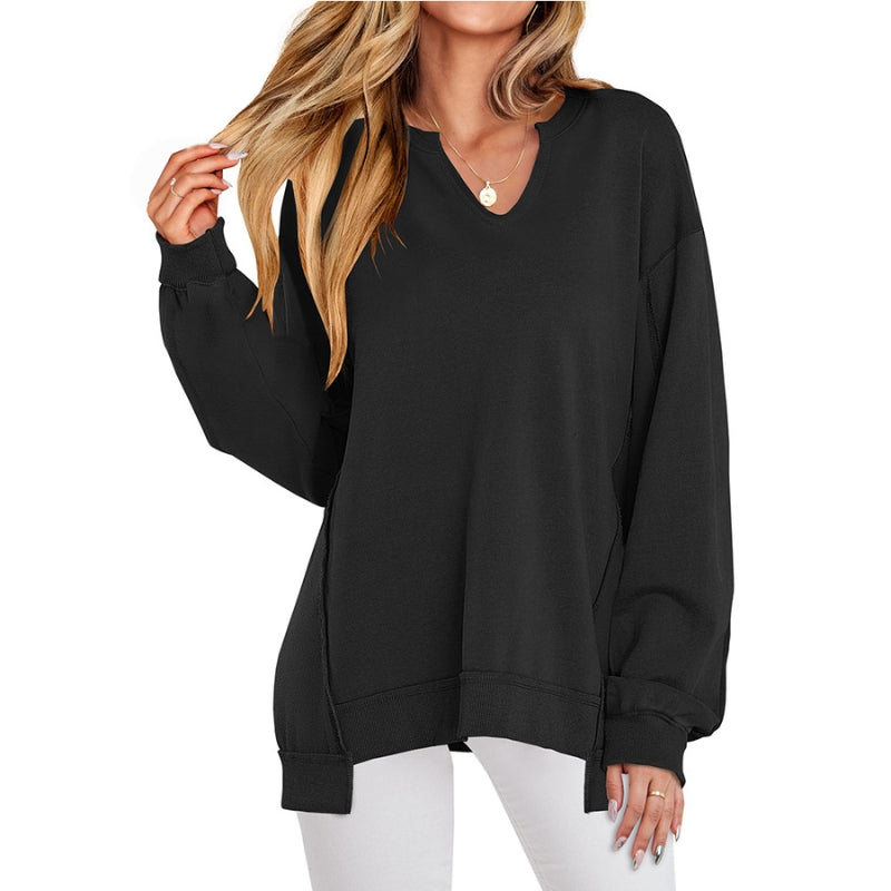 Women's V-Neck Casual Sweatshirt in Black