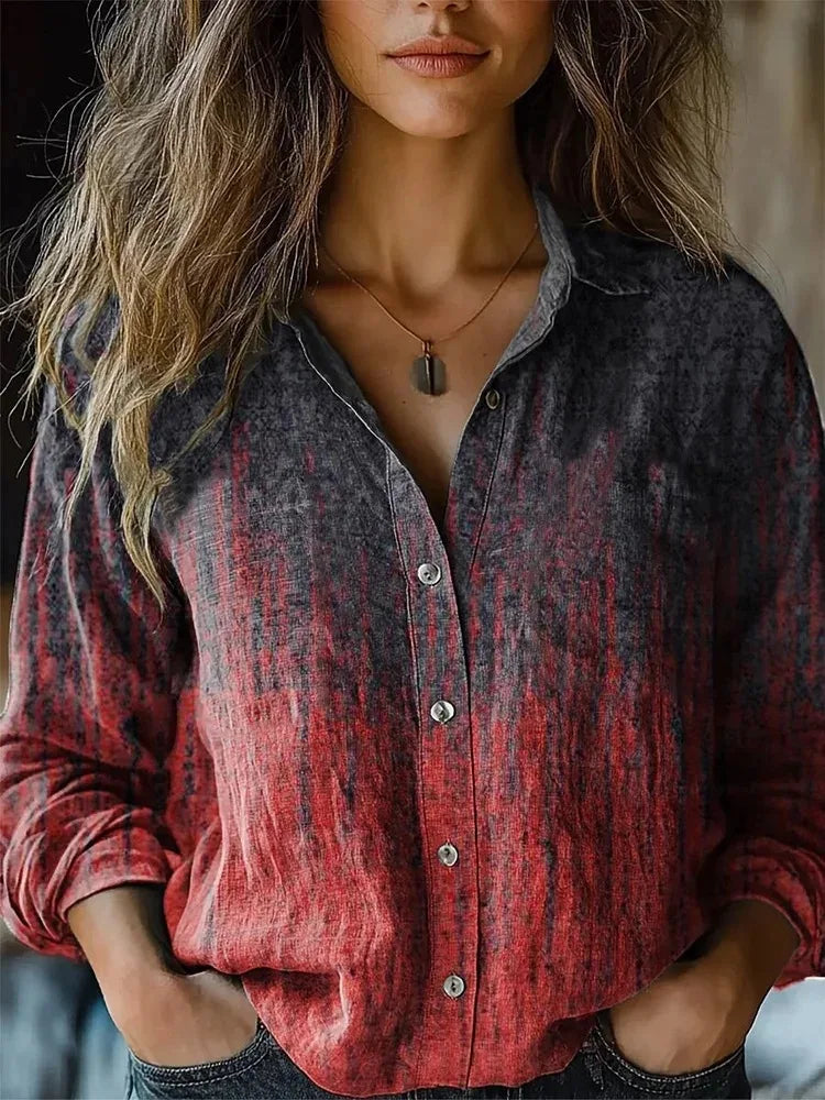 Women's Button-Front Casual Shirt in Black & Red