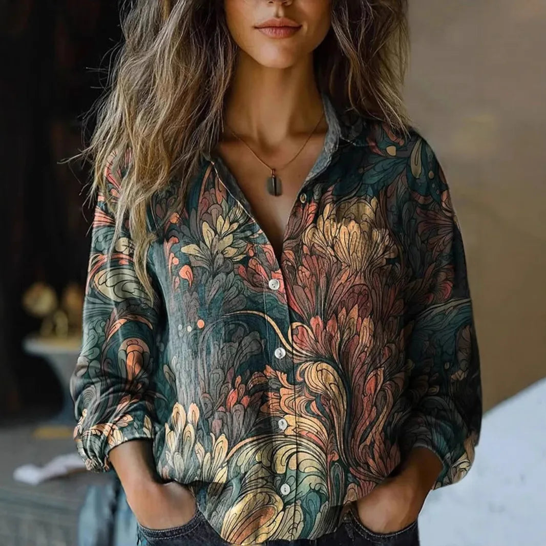 Women's Button-Front Casual Shirt in Dark Green