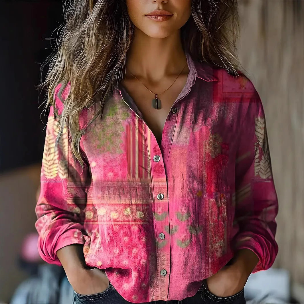 Women's Button-Front Casual Shirt in Fuchsia