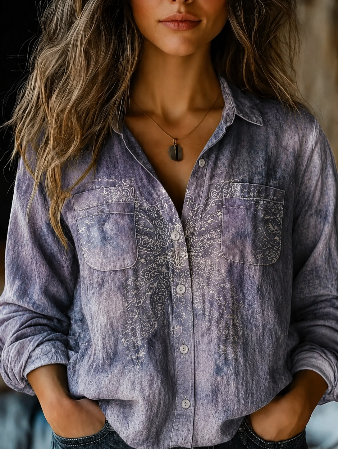 Women's Button-Front Casual Shirt in Lilac