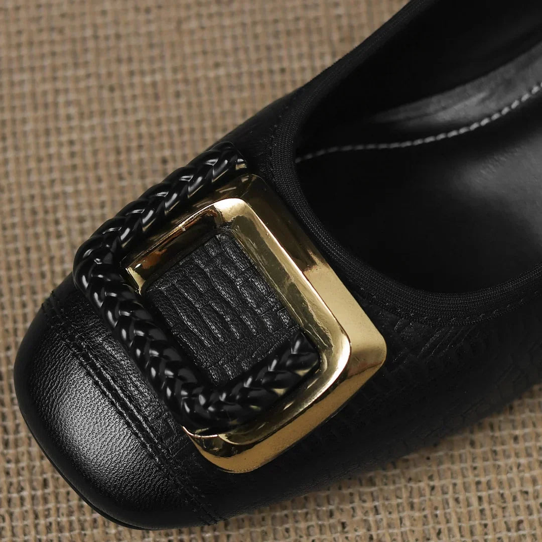 Buckle Square-Toe Workwear Heels in Black