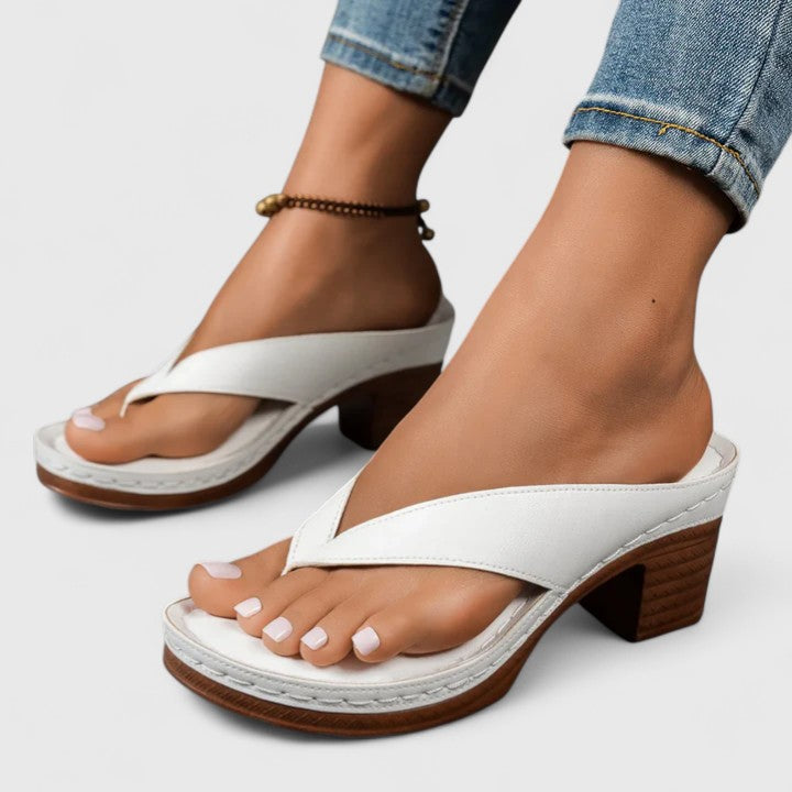 Toe-Post Platform Sole Casual Heels in White