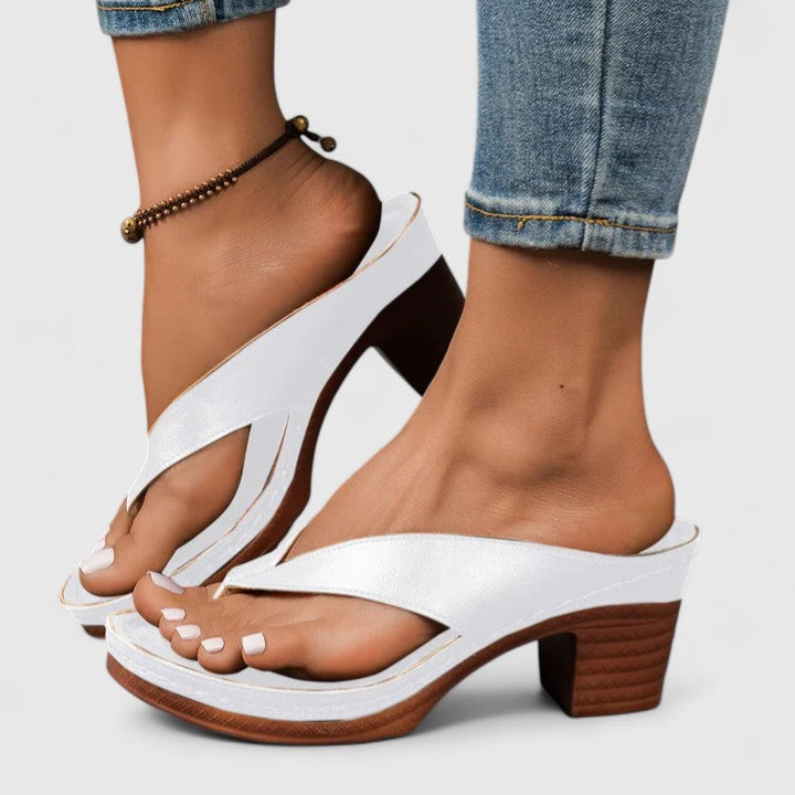 Toe-Post Platform Sole Casual Heels in White
