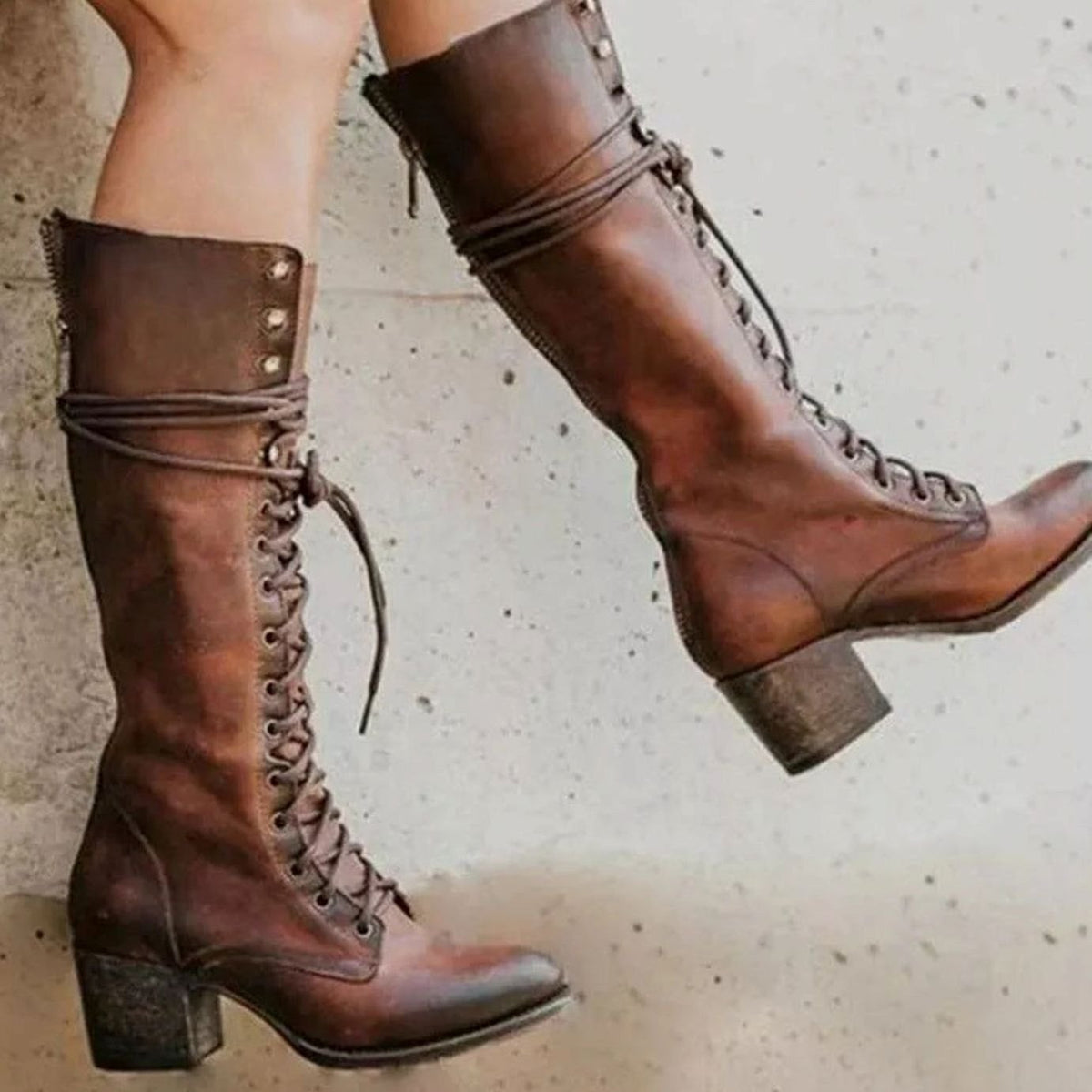 Women's Lace-Up Casual Knee High Boots in Brown