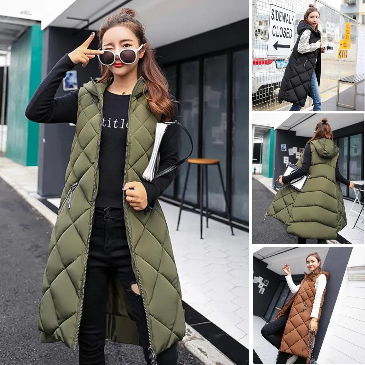 Women's Quilted Hooded Long Casual Gilet