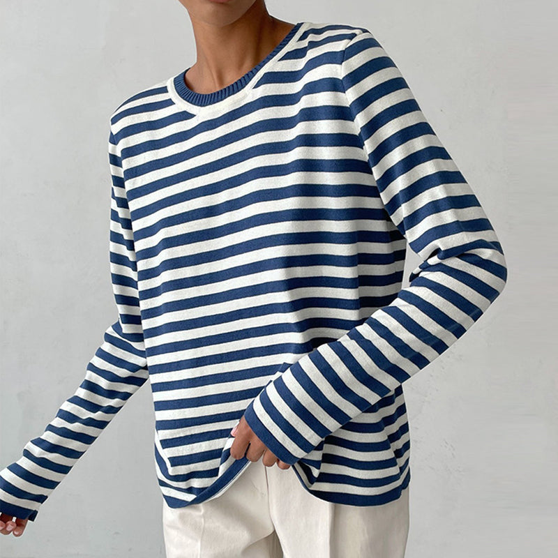 Women's Striped Crew-Neck Casual Jumper in Blue