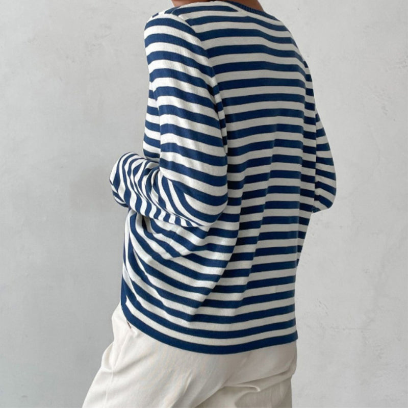 Women's Striped Crew-Neck Casual Jumper in Blue