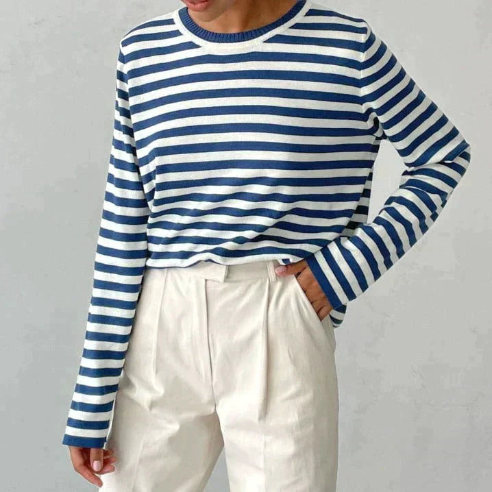 Women's Striped Crew-Neck Casual Jumper in Blue
