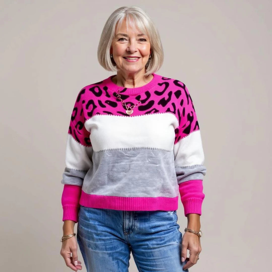 Women's Leopard Casual Jumper in Fuchsia