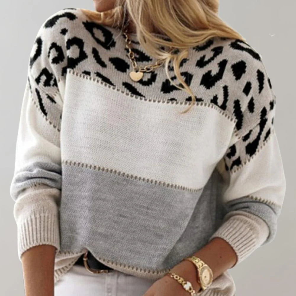 Women's Leopard Casual Jumper in Grey