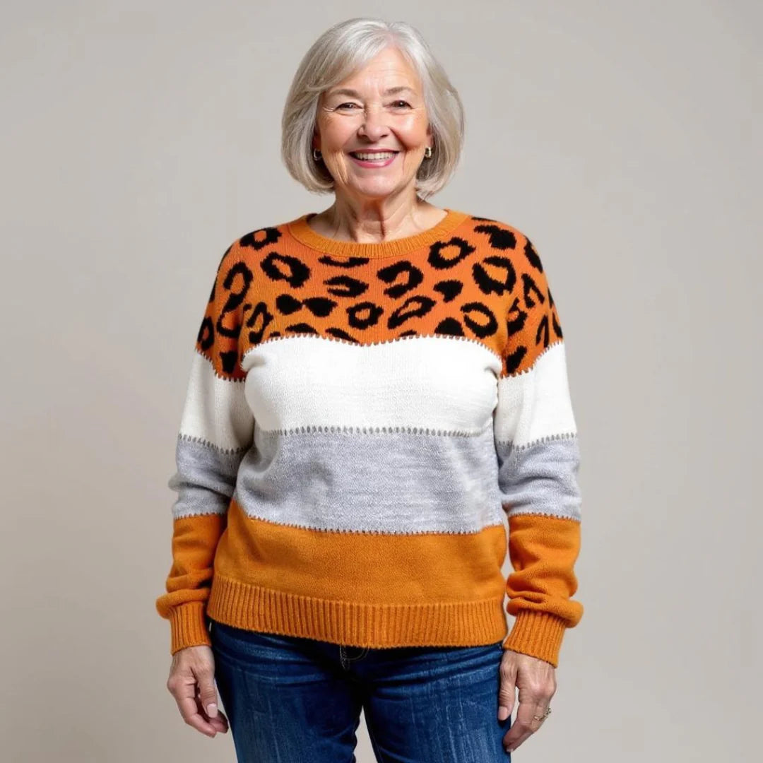 Women's Leopard Casual Jumper in Orange