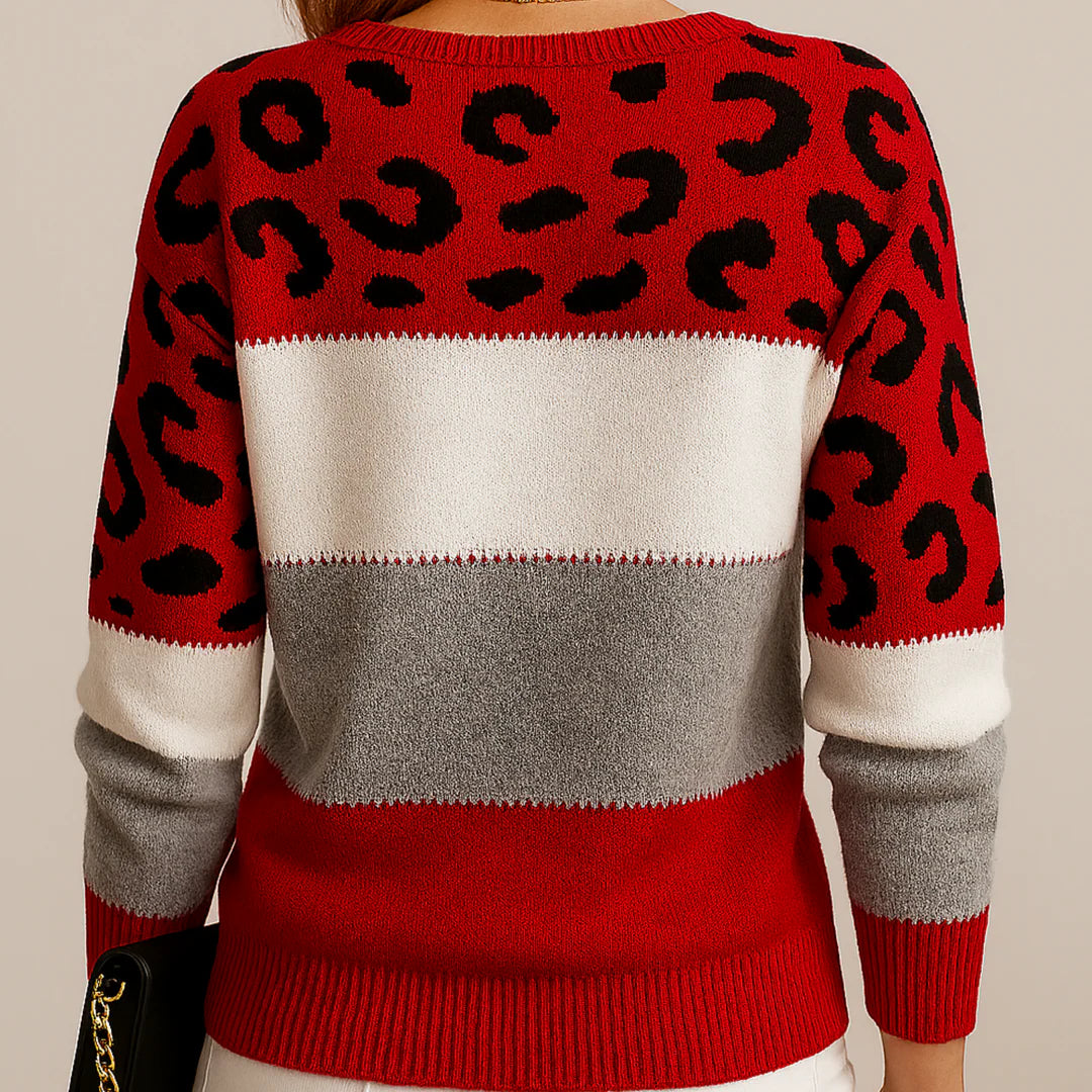 Women's Leopard Casual Jumper in Red