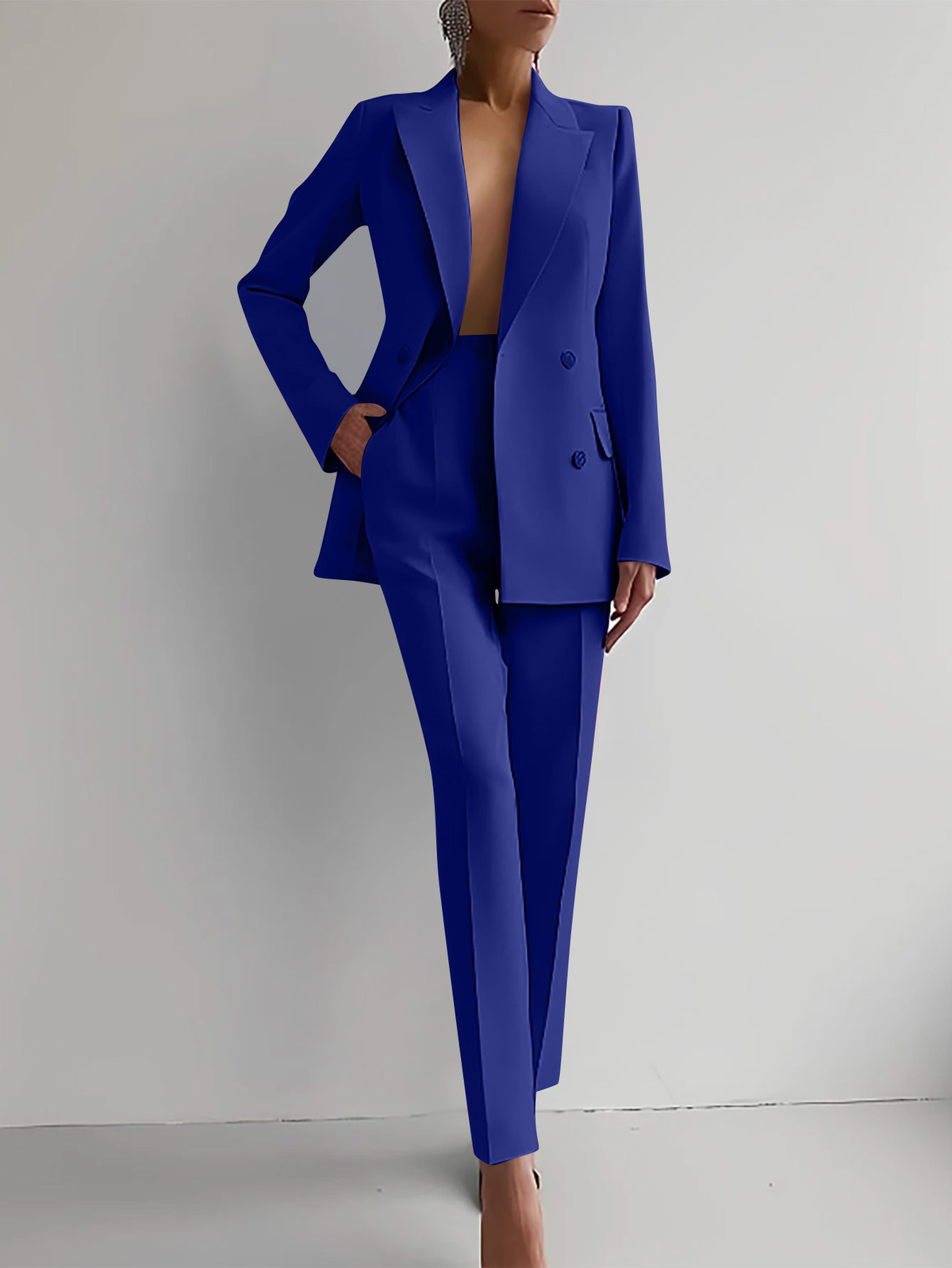 Women's Double-Breasted Workwear Trouser Suit in Blue