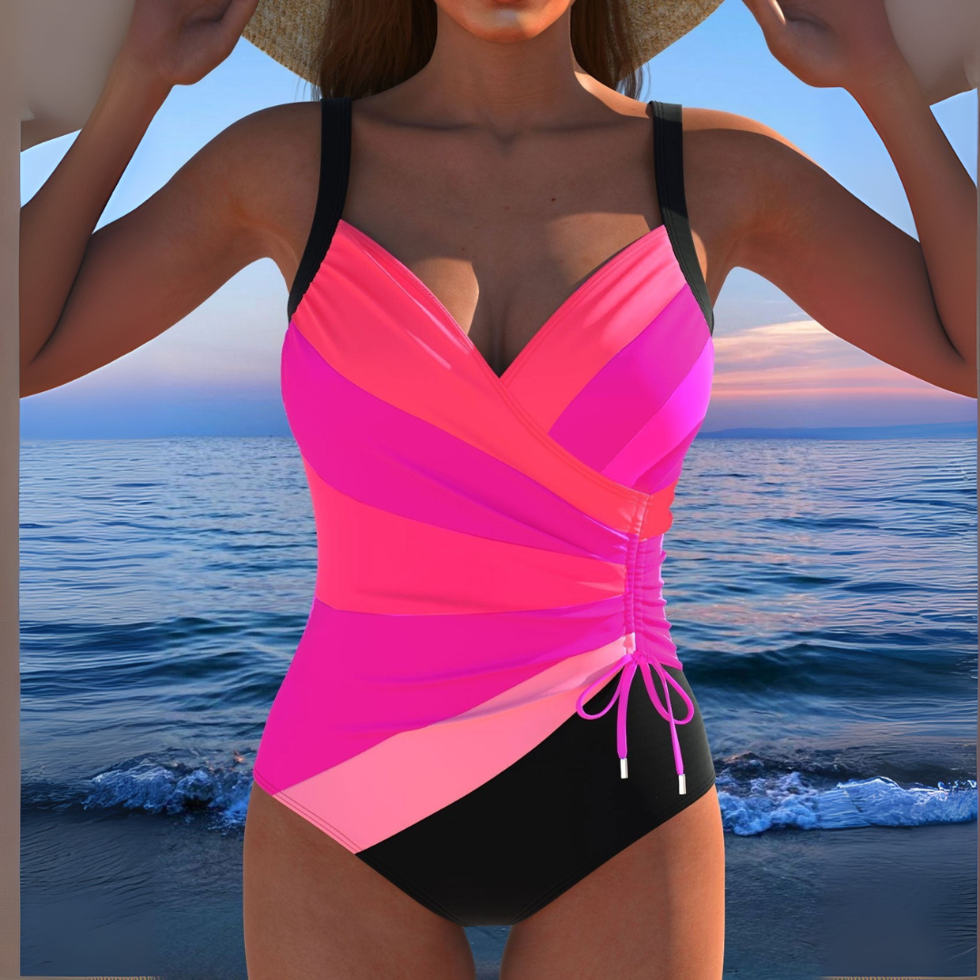 Ruched Wrap-Front Beach Swimsuit in Fuchsia