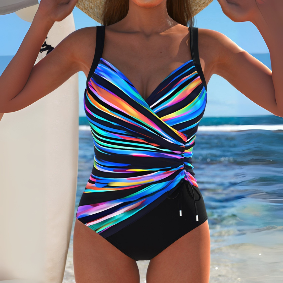 Ruched Wrap-Front Beach Swimsuit in Multicolour