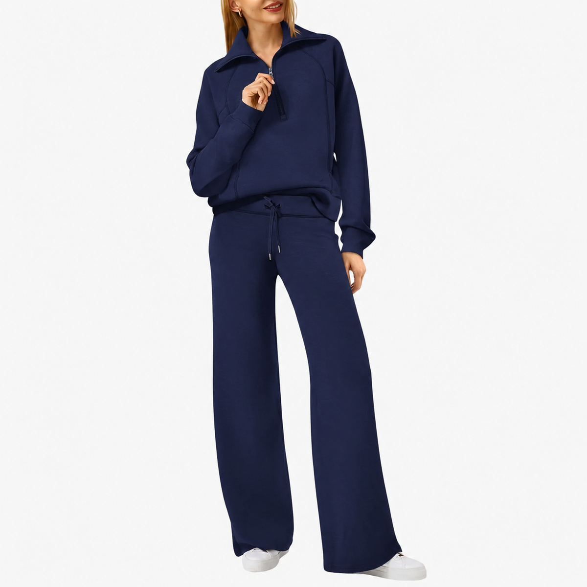 Women's Half-Zip Casual Lounge Set in Navy