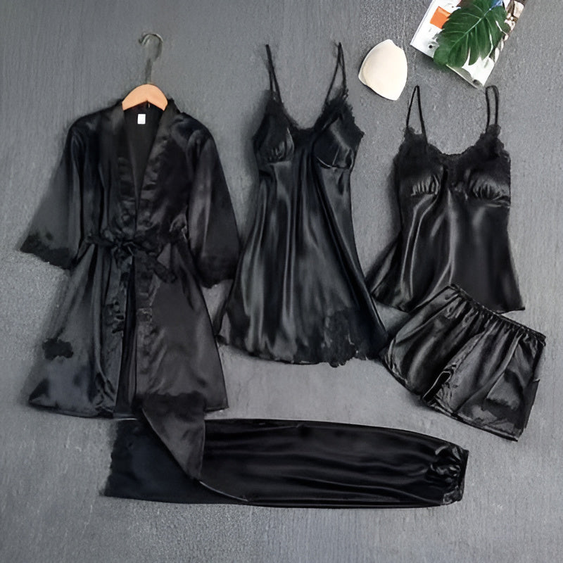 Women's Lace-Trim Casual Pyjamas in Black