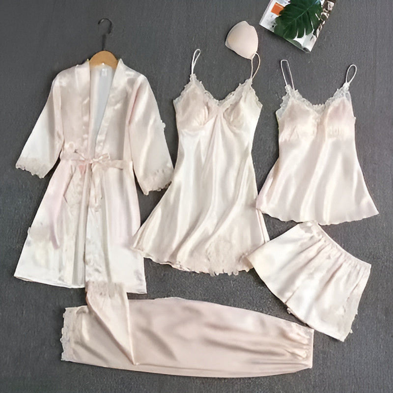 Women's Lace-Trim Casual Pyjamas in Cream