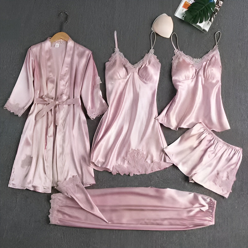 Women's Lace-Trim Casual Pyjamas in Light Pink