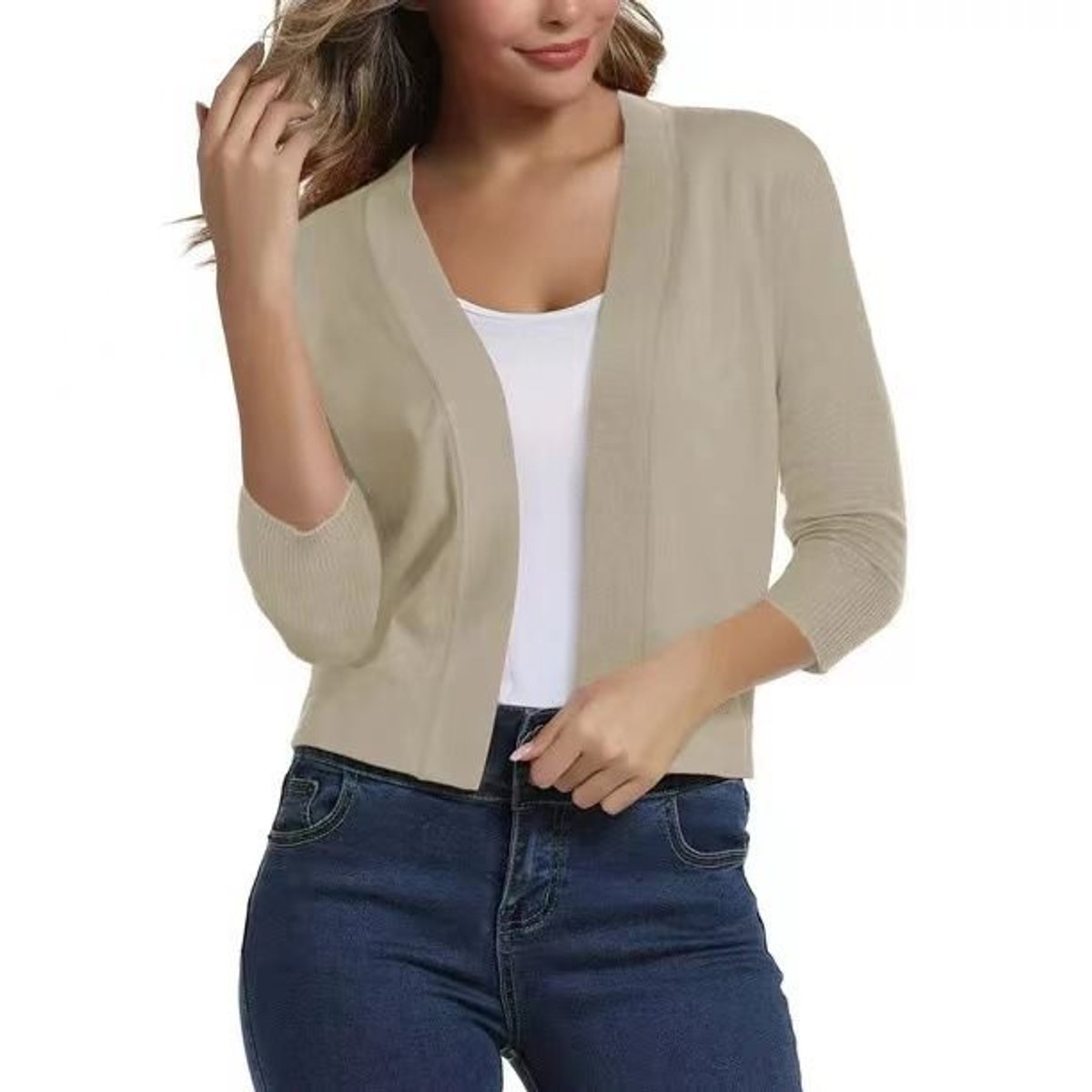 Women's Open-Front Casual Cardigan in Beige
