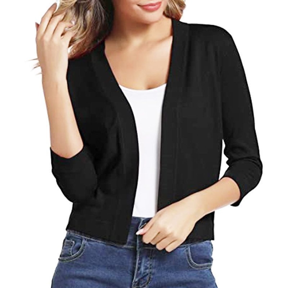 Women's Open-Front Casual Cardigan in Black