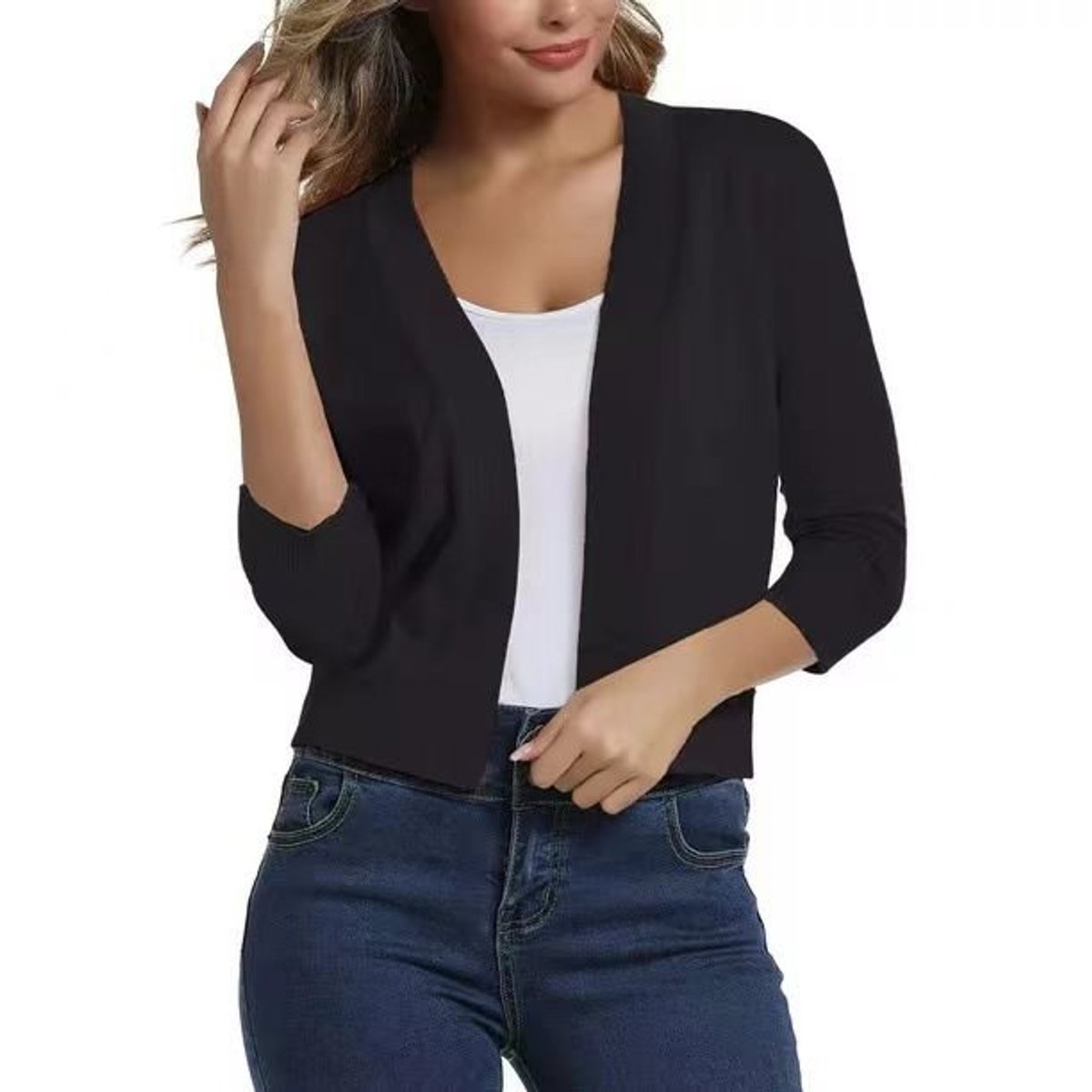 Women's Open-Front Casual Cardigan in Black