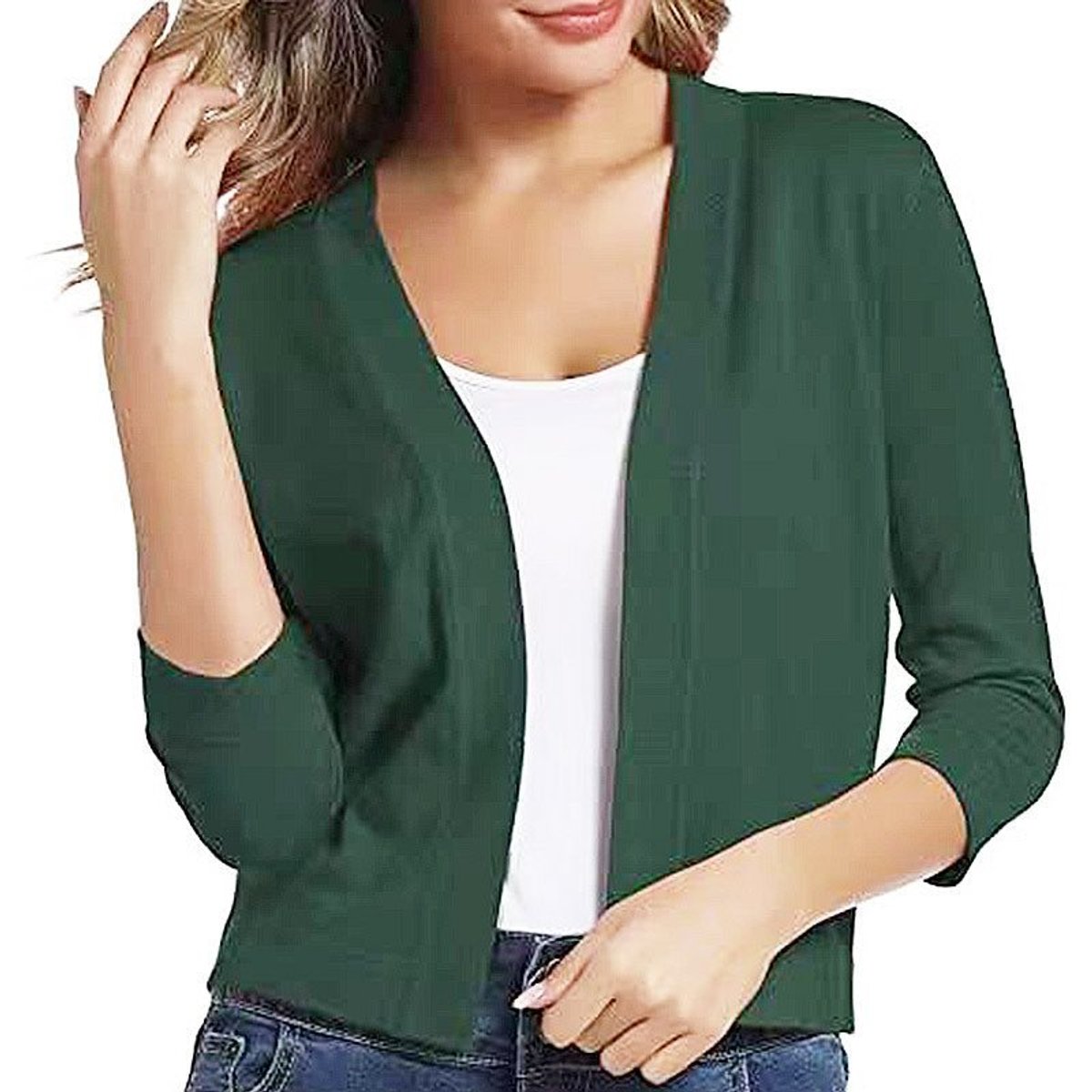 Women's Open-Front Casual Cardigan in Dark Green
