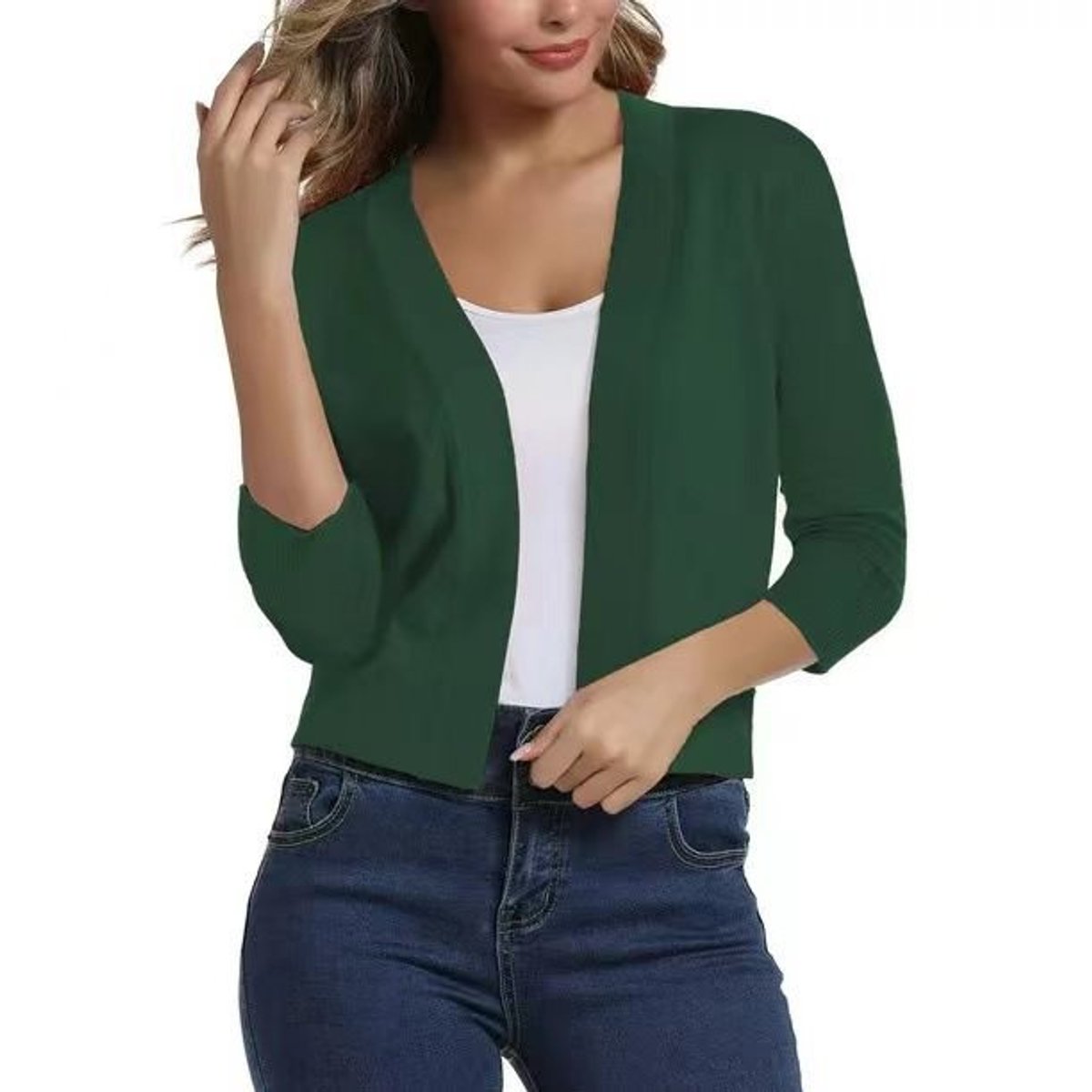 Women's Open-Front Casual Cardigan in Dark Green