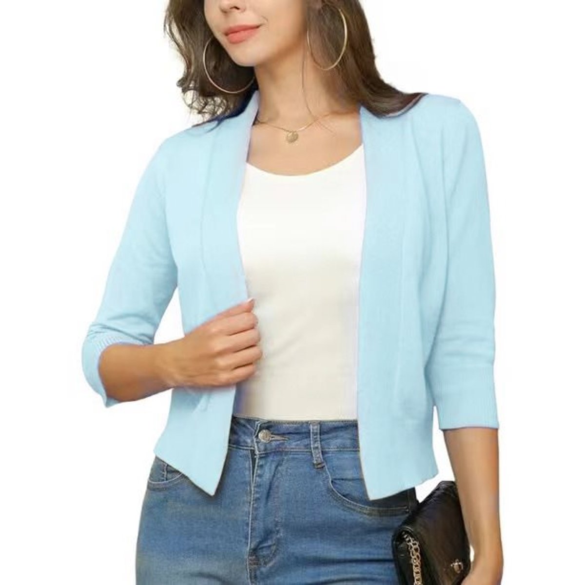 Women's Open-Front Casual Cardigan in Light Blue