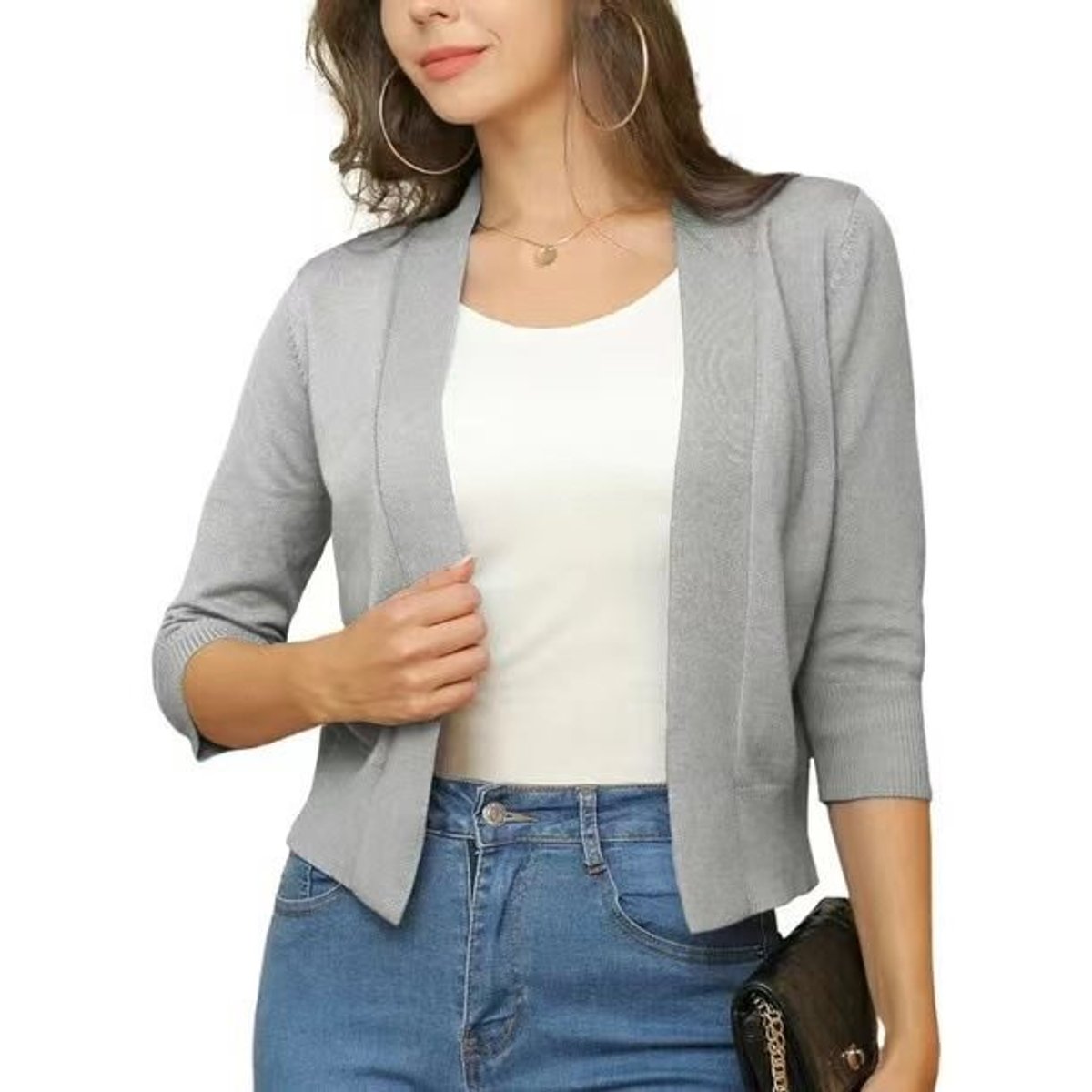 Women's Open-Front Casual Cardigan in Light Grey