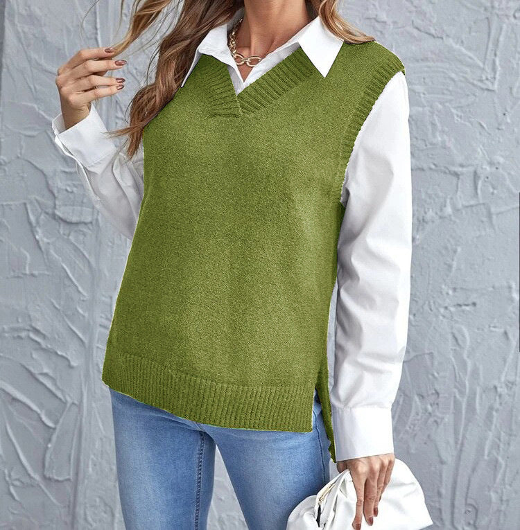 Women's V-Neck Casual Cardigan in Green