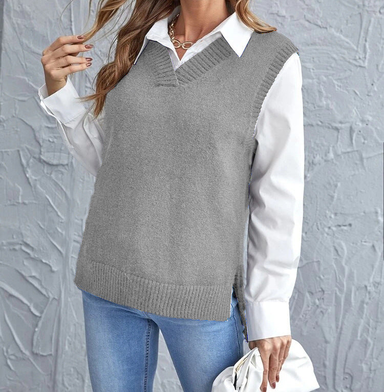 Women's V-Neck Casual Cardigan in Grey
