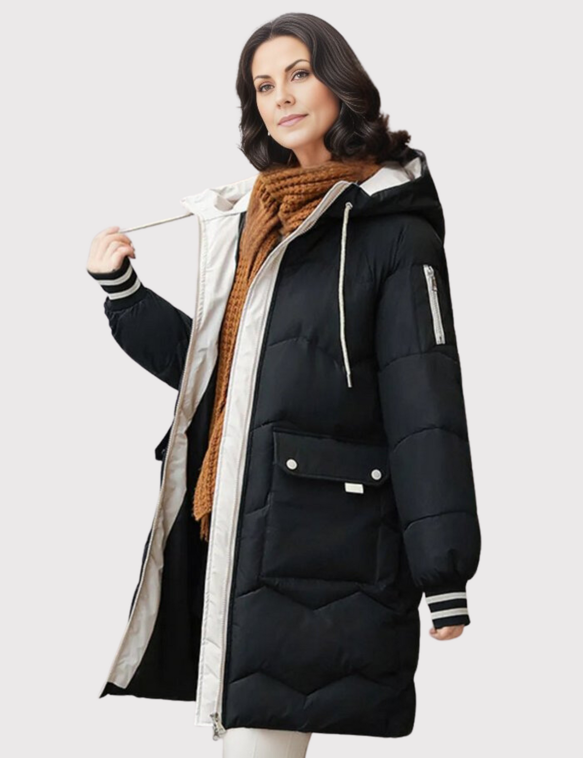 Women's Hooded Quilted Casual Coat in Black