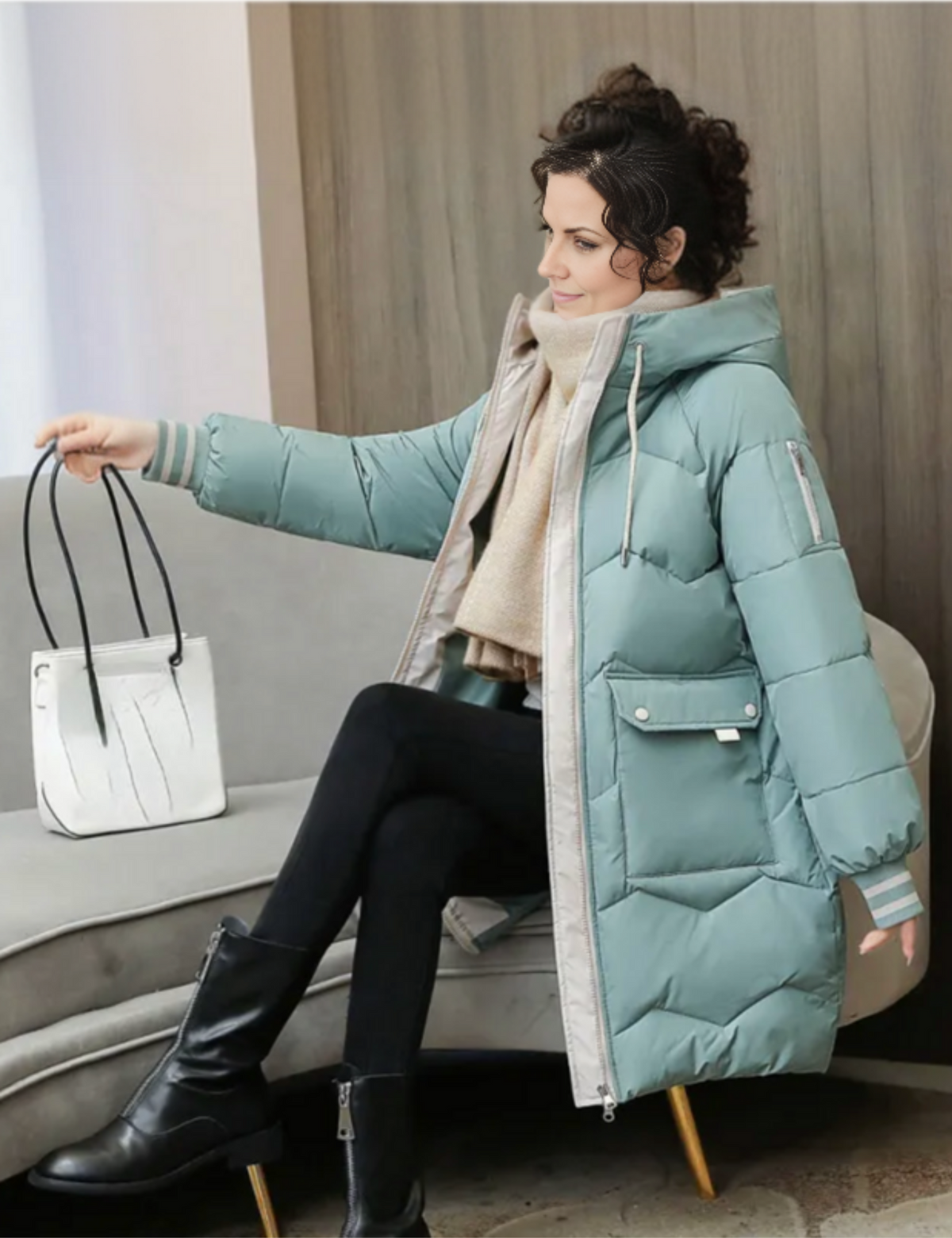 Women's Hooded Quilted Casual Coat in Sage