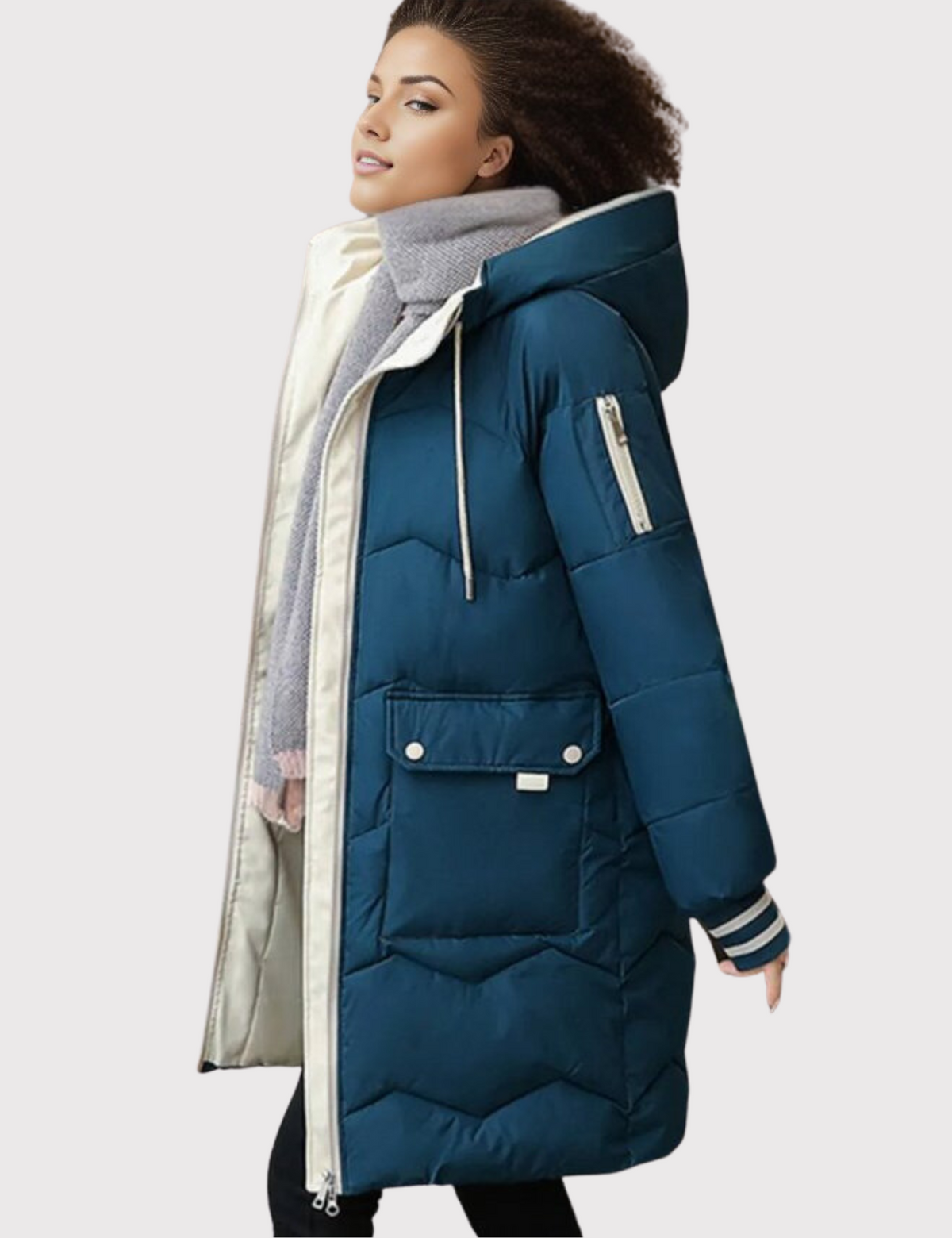 Women's Hooded Quilted Casual Coat in Teal