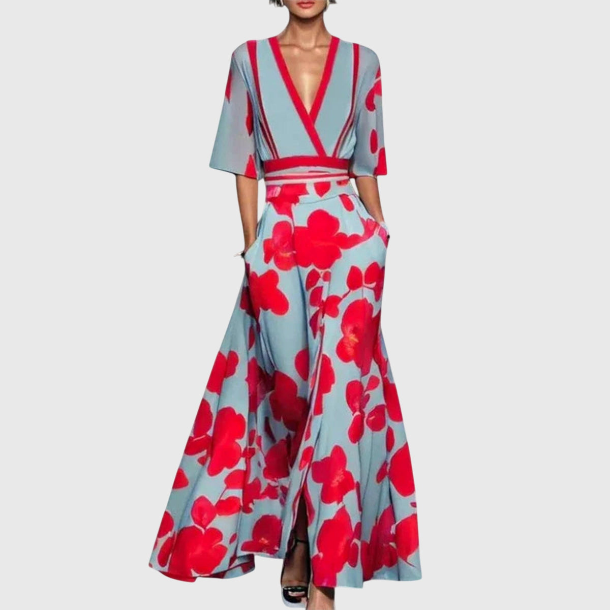 Wrap V-Neck Wedding Guest Maxi Dress in Light Blue