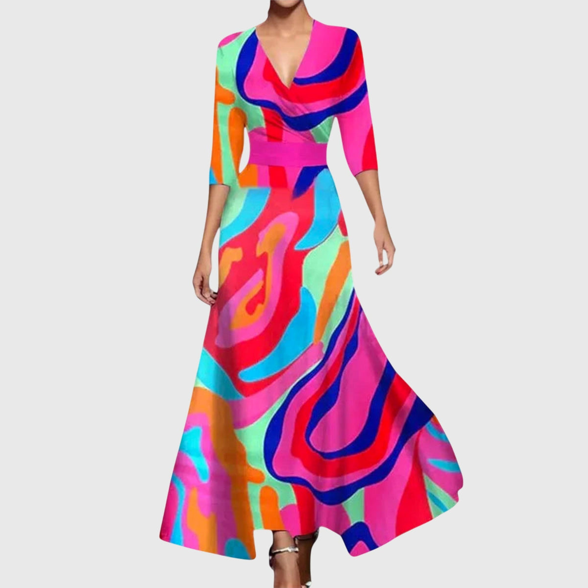 Wrap V-Neck Wedding Guest Maxi Dress in Multicolour