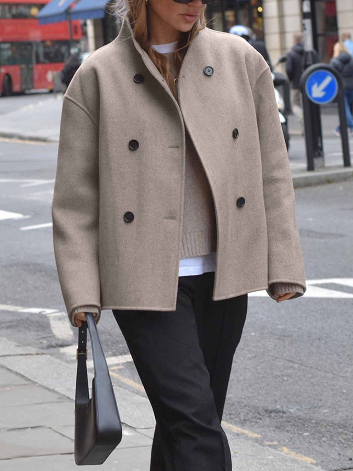 Women's Double-Breasted Casual Jacket in Taupe
