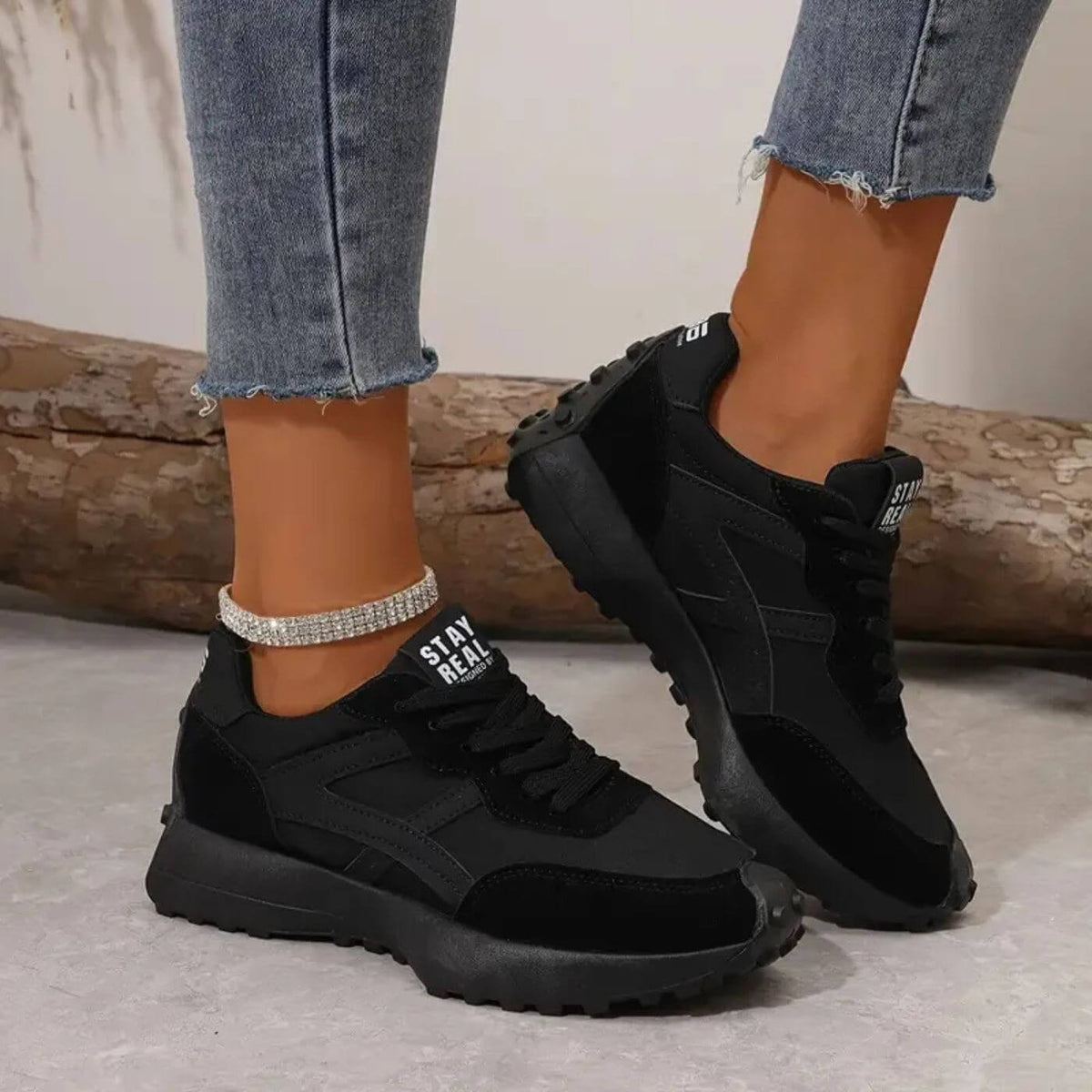 Women's Lace-Up Casual Trainers in Black