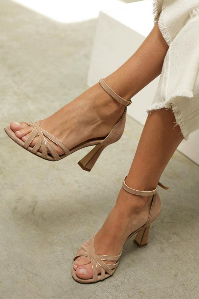 Ankle-Strap Strappy Party Heels in Beige