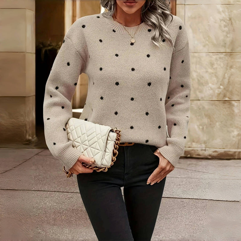 Women's Polka-Dot Casual Jumper in Beige