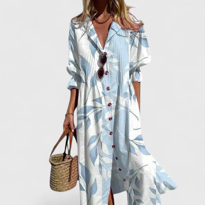 Button-Front Casual Maxi Dress in Light Blue