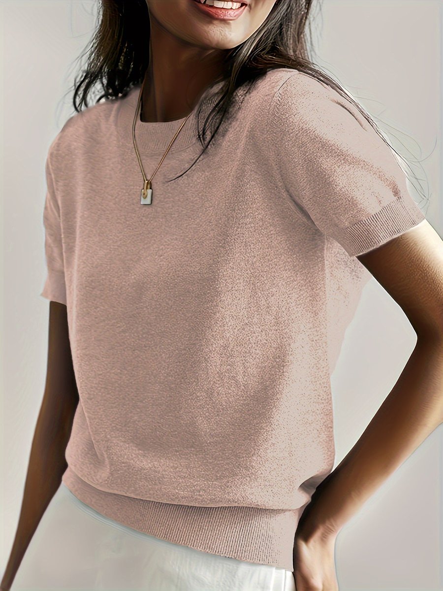 Women's Short-Sleeve Casual Jumper in Beige