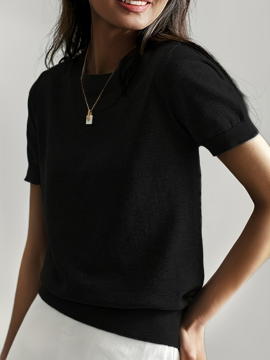 Women's Short-Sleeve Casual Jumper in Black